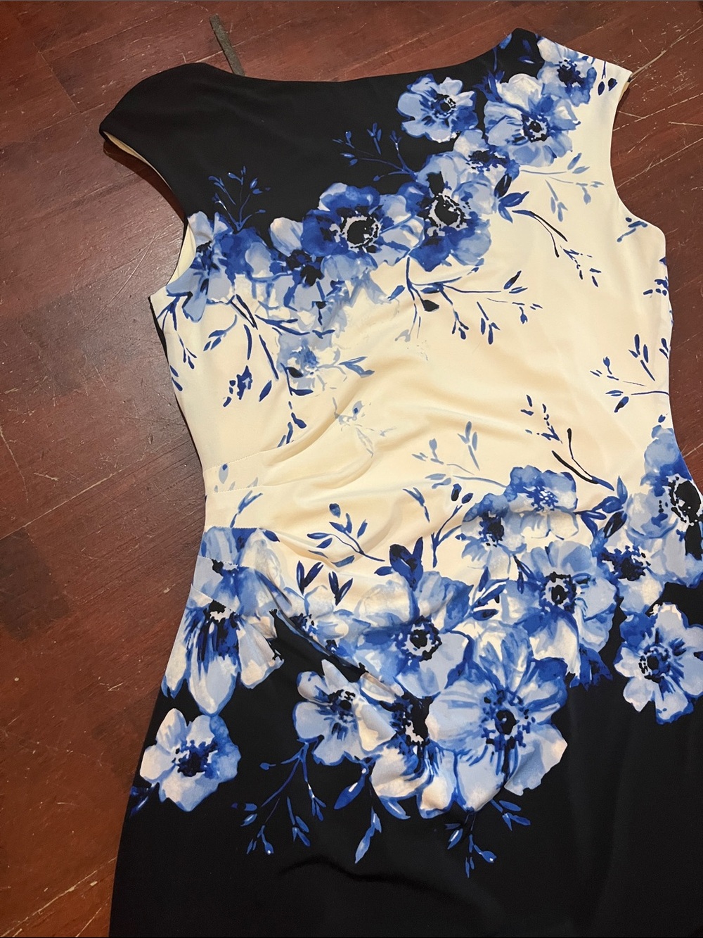 Ralph Lauren Black and Cream Midi Dress with Blue Floral Print - Picture 8 of 10